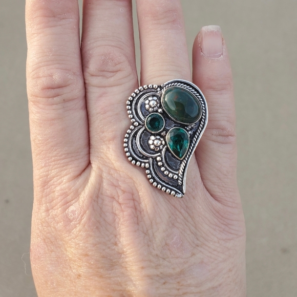 New Bloodstone & Peridot 925 Silver Ring. - Picture 6 of 16
